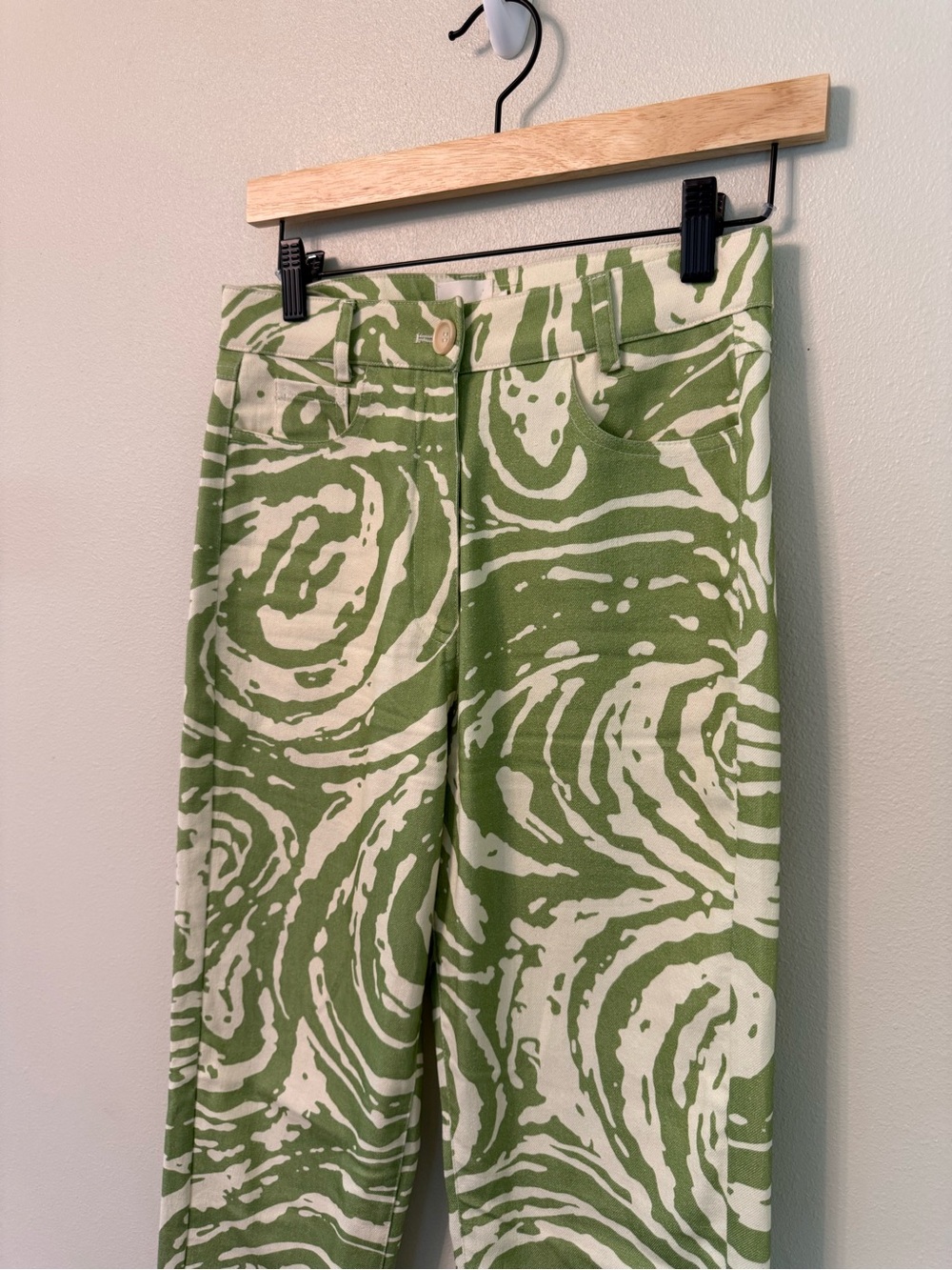 Vatka Lokum Green Swirl High Rise Straight Leg Pants US 4 Kendall Jenner - Picture 5 of 10